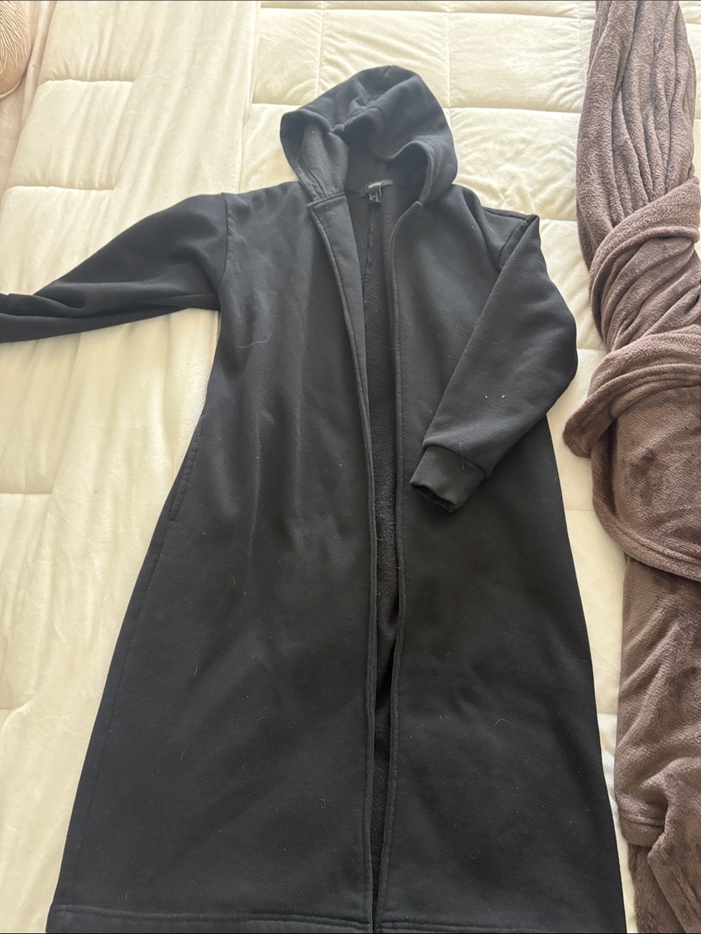 Forever 21 Black Hooded Long Cardigan